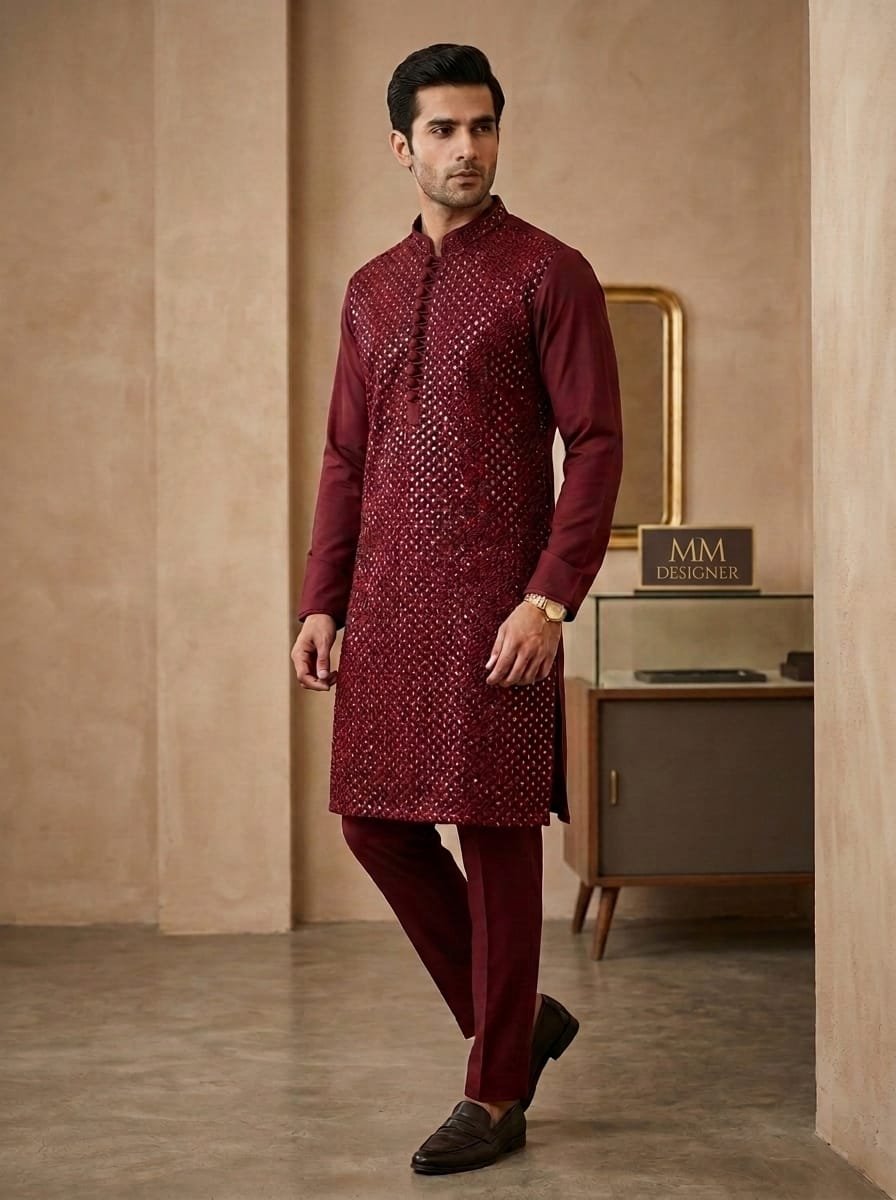 Mahroon Embroidered Kurta Trouser
